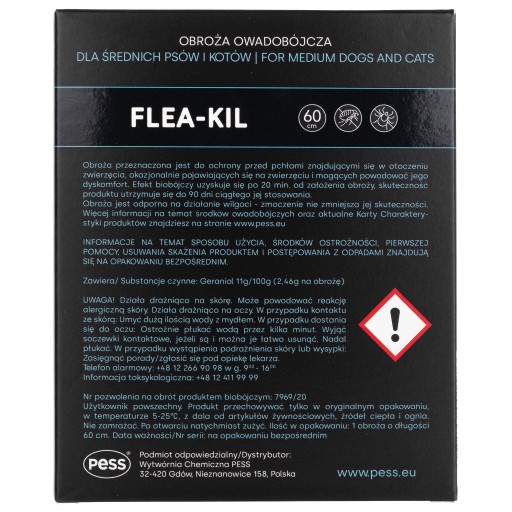 Pess obojok proti blchám kliešte pre psov a mačky 60 cm