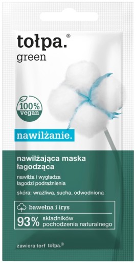 TOŁPA GREEN Hydratačná upokojujúca maska, bavlna a kosatec, Vegan 8 ml