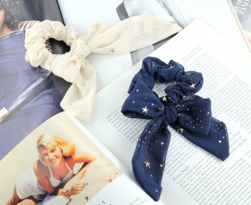 HAIR GUMBER SCRUNCHIE STARS BOWN NAVY BLUE