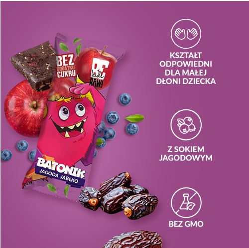 Ovocná tyčinka pre deti BeRAW Kids Jagoda Jablko bez pridaného cukru 25g