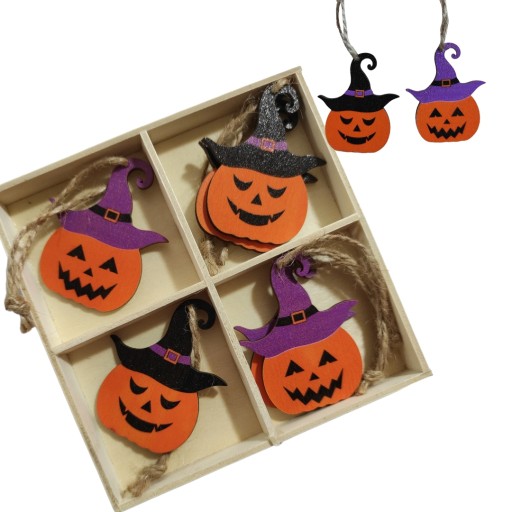 Halloweenske tekvice, tekvicové prívesky, preglejka, 8 ks.