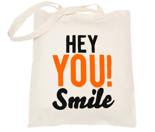 Bavlnená taška s potlačou 38x42cm 145g ecru Hey You! Úsmev eko nápis
