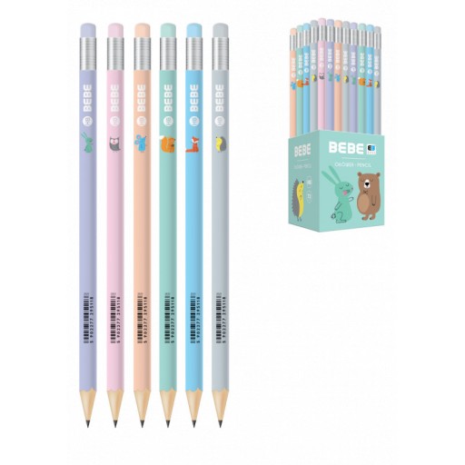 ceruzka s gumou HB INTERDRUK BB KIDS PASTEL MIX