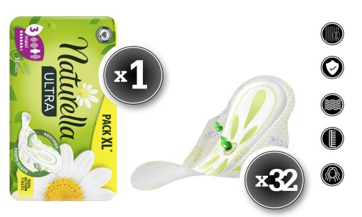NATURELLA ULTRA 3 hygienické vložky S KRÍDLAMI MAXI BALENIE XXL 32 KS