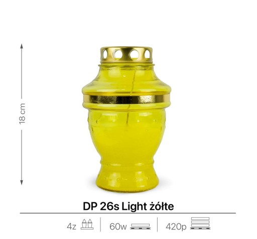 Sviečka sypaná 18 cm žltá DP26sL sklenená sypaná sviečka s uzáverom
