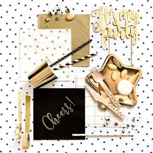 PartyDeco papierové obrúsky GOLD METALLIC klasické metalické 3 vrstvy. 20