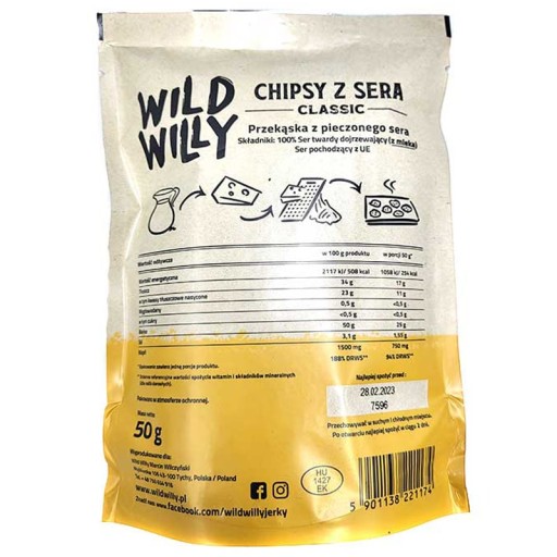 Wild Willy Classic zrejúce syrové lupienky 50 g keto veľa bielkovín