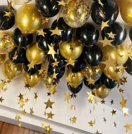 Zlaté a čierne kytice balóny na narodeniny, ples, karneval - 20 kusov