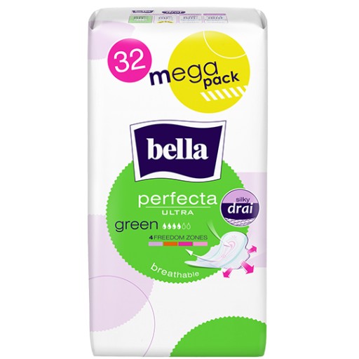 BELLA PERFECTA ULTRA Zelené MEGAPACK VLOŽKY 32 ks