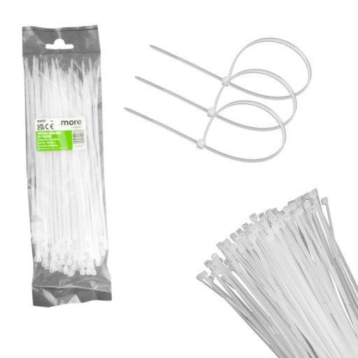 Sťahovacie pásky Sťahovacie pásky 2,5x200mm Biele Balenie 100 kusov