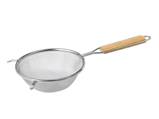 OCELOVÝ KUCHYNSKÝ SITO S DREVENÝM RUKÁVOM 12CM
