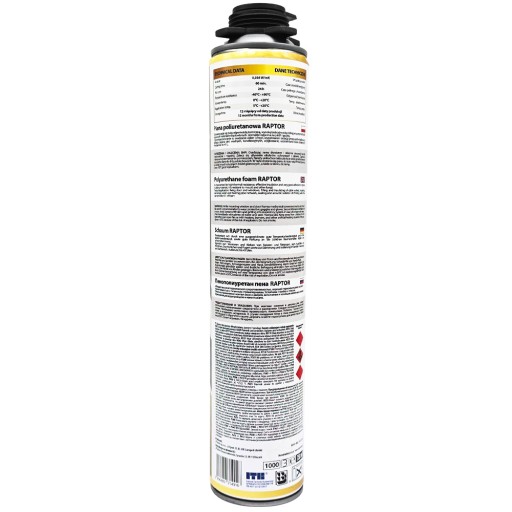 MONTÁŽ PENY 750ml POLYURETÁNOVÁ PIŠTOĽ NÍZKOTLAKÝ RAPTOR EKONOM.