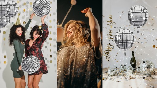 FÓLIOVÝ BALÓN DISCO GUĽA VEĽKÁ 40 CM METALICKÝ STRIEBORNÝ PROM 24h
