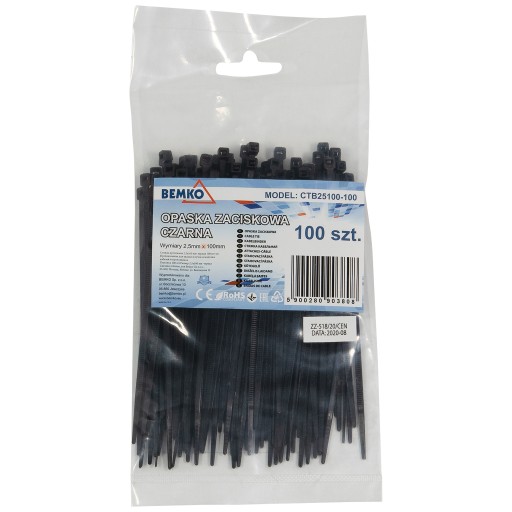 Sťahovacie pásky 2,5x100mm čierne 100 ks