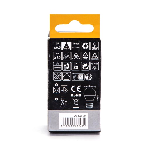 E27 LED G45 guľová žiarovka 10W malá fi45mm 935Lm TEPLÁ biela 3000K