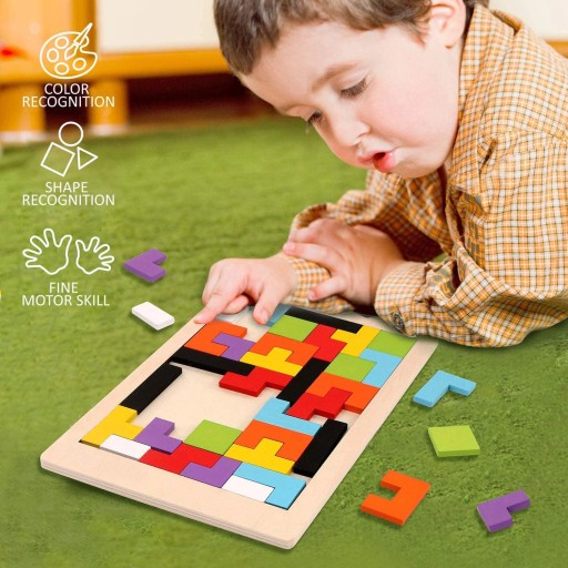 Drevené puzzle Tetris skladačka Montessori hra Tangram puzzle
