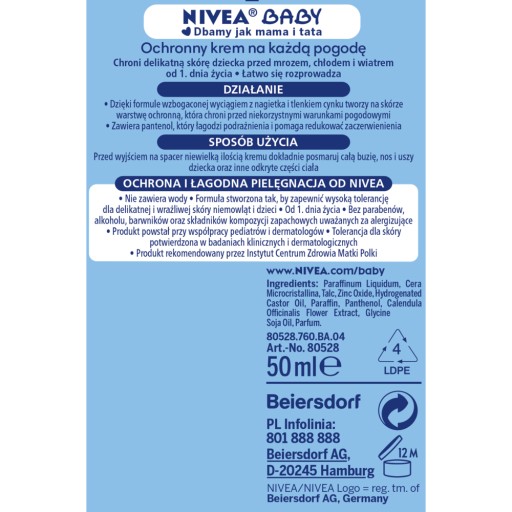NIVEA BABY Ochranný krém do každého počasia pre deti - starostlivosť 50ml