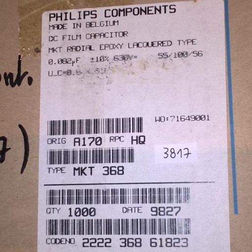 Kondenzátor MKT368 Philips 82nF 630V R22,5 10% x5