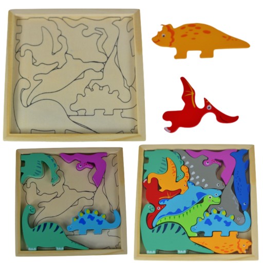 TANGRAM DREVENÉ PUZZLE DINOSAURS 12 KUSOV