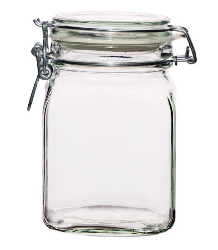 SKLENENÁ NÁDOBKA 750ML S SVORKOU NA SPRACOVANIE MED NA KORENIE 0,75L S KLOPOM