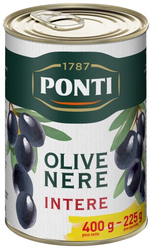 PONTI Čierne olivy s kôstkou - plechovka 400g/225g