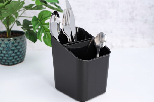 ČIERNY ZÁSOBNÍK NA PRÍBORY ORGANIZÁTOR A SUŠIČKA ODNÍMATEĽNÁ VLOŽKA 14x11x16 CM