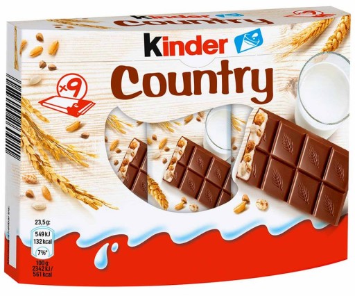 KINDER COUNTRY Čokoládové tyčinky s náplňou a cereáliami 9 ks FERRERO DE