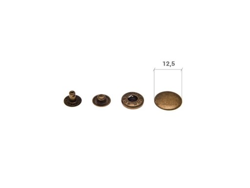 Stláčacie gombíky ALFA, kovové patentky, 12,5 mm, zlaté, 10 sád