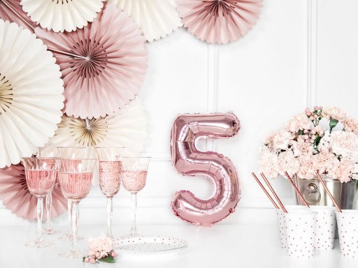 Balóniky k 5. narodeninám Rose Gold Rose Gold Číslo veľké 86 cm Narodeninové 1ks