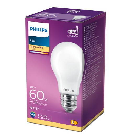 E27 LED žiarovka PHILIPS 7W = 60W 2700K A60