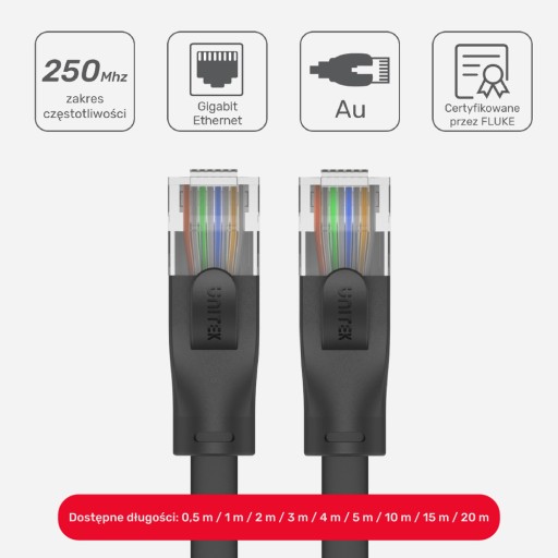 Unitek čierny plochý UTP Ethernet Cat.6 sieťový kábel 2m 1Gbps
