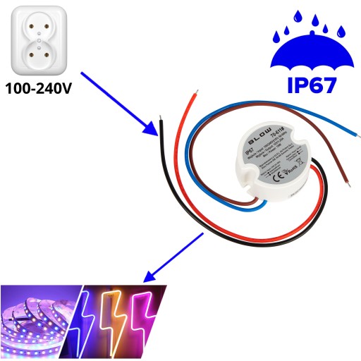 LED zdroj do 12V 15W zásuvky IP67