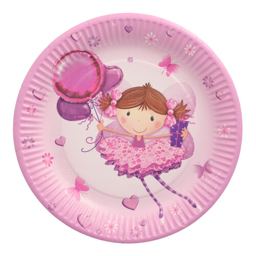 Ružové okrúhle papierové taniere, tanečnica, jednorazové pre deti, 23 cm, 10x