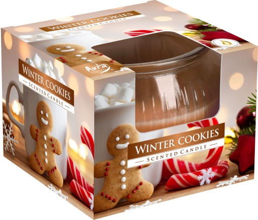 Vonná sviečka v skle BISPOL Aura 18H WINTER COOKIES