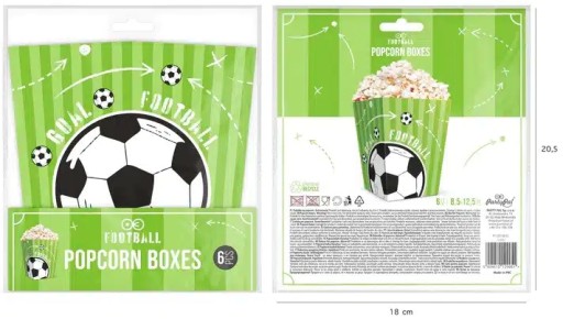 Papierová krabička na popcorn občerstvenie Futbal Futbal 13cm 6ks