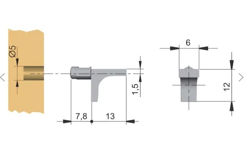 Podpera fi 5mm K-LINE hliník 6x13 mm pre police