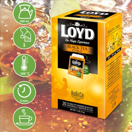 Čierny čaj v obálkach Citrus Horeca pre gastronómiu 20T LOYD