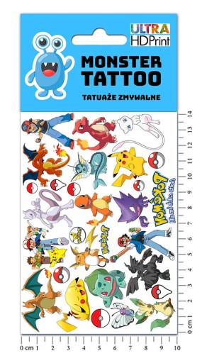 UMÝVAJÚCE DOČASNÉ TETOVANIE PRE DETI DETSKÉ POKEMONY ORIGINÁLNE DIZAJNY