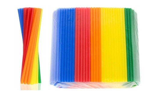 Plastové slamky na shake, farebné, hrubé, tvrdé, 200 ks