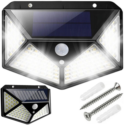 SOLÁRNA LAMPA 100 LED S POHYBOVÝM A SÚMRAKOVÝM SNÍMAČOM, NÁSTENNÁ FASÁDA