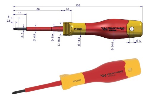 Skrutkovač RM PH0 60 mm, izolovaný VDE, oceľ S2 Waryński