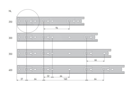 H30 GTV guľové vedenie pre zásuvky 350 mm plnovýsuv L350 nosnosť 15kg