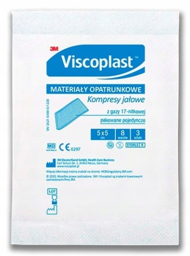 VISCOPLAST STERILNÉ MERAČE KOMPRESY 5X5 CM 3 KS. x3 BALENIA = 9 KS