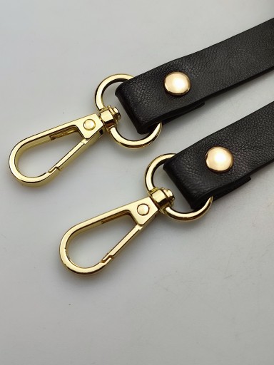 Popruh na kabelku, 15 mm, čierny, so zlatými karabínkami, 122 cm