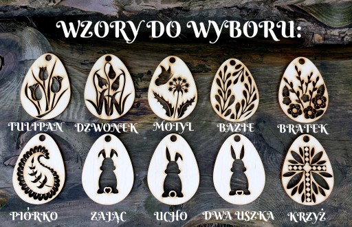 VEĽKONOČNÉ VAJÍČKY DREVENÉ prívesky, MIX 10 ks