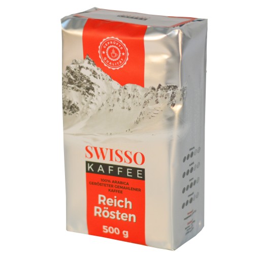 MLETÁ KÁVA SWISSO KAFFEE REICH ROSTEN VYVÁŽENÁ A JEMNÁ CHUŤ 500g