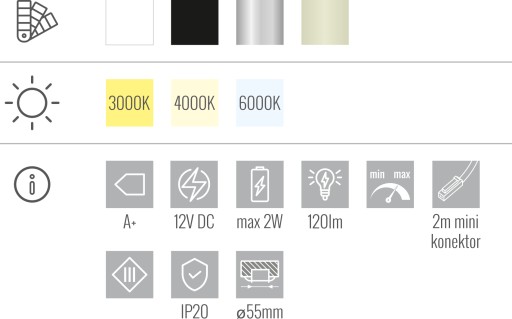 LED zápustné nábytkové svietidlo zápustné 2W biele 4000K 120 lm 65 mm SLL01