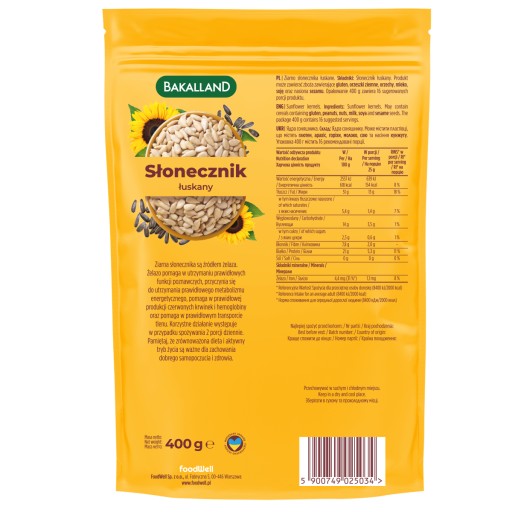 BAKALLAND Slnečnicové semienka lúpané na konzumáciu 400g