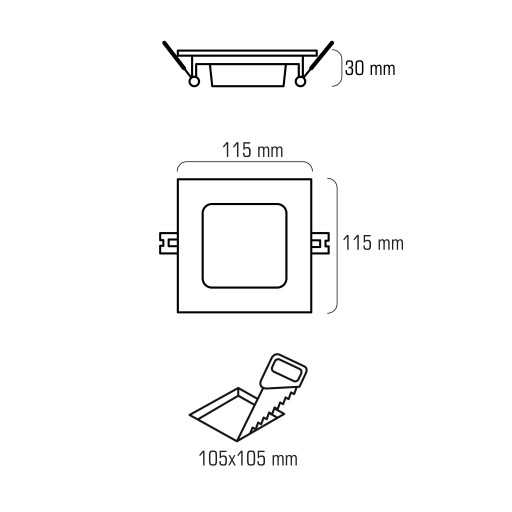 Štvorcový panel LED vstavaný 9W=50W 638lm stropné svietidlo Plafond