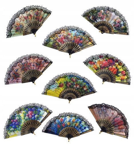 VENTILÁTOR S ČIPKOU, SKLADACÍ NA HORÚCE LETO, DEKORATÍVNE ŠPANIELSKÉ VZORY, KVETY
